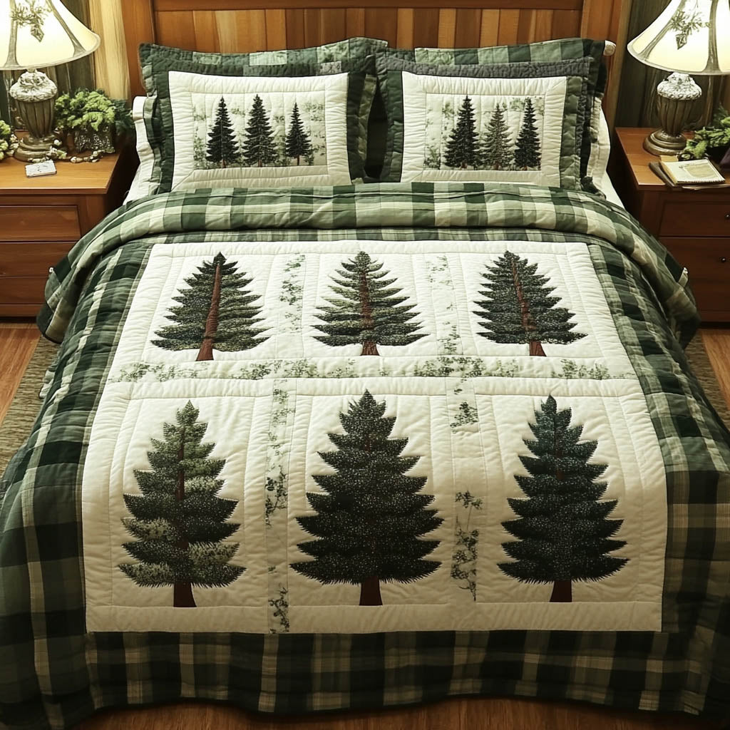 Forest Tree Quilted Bedding Set Forest Tree Statement Gift For Forest Family - Tradiviet