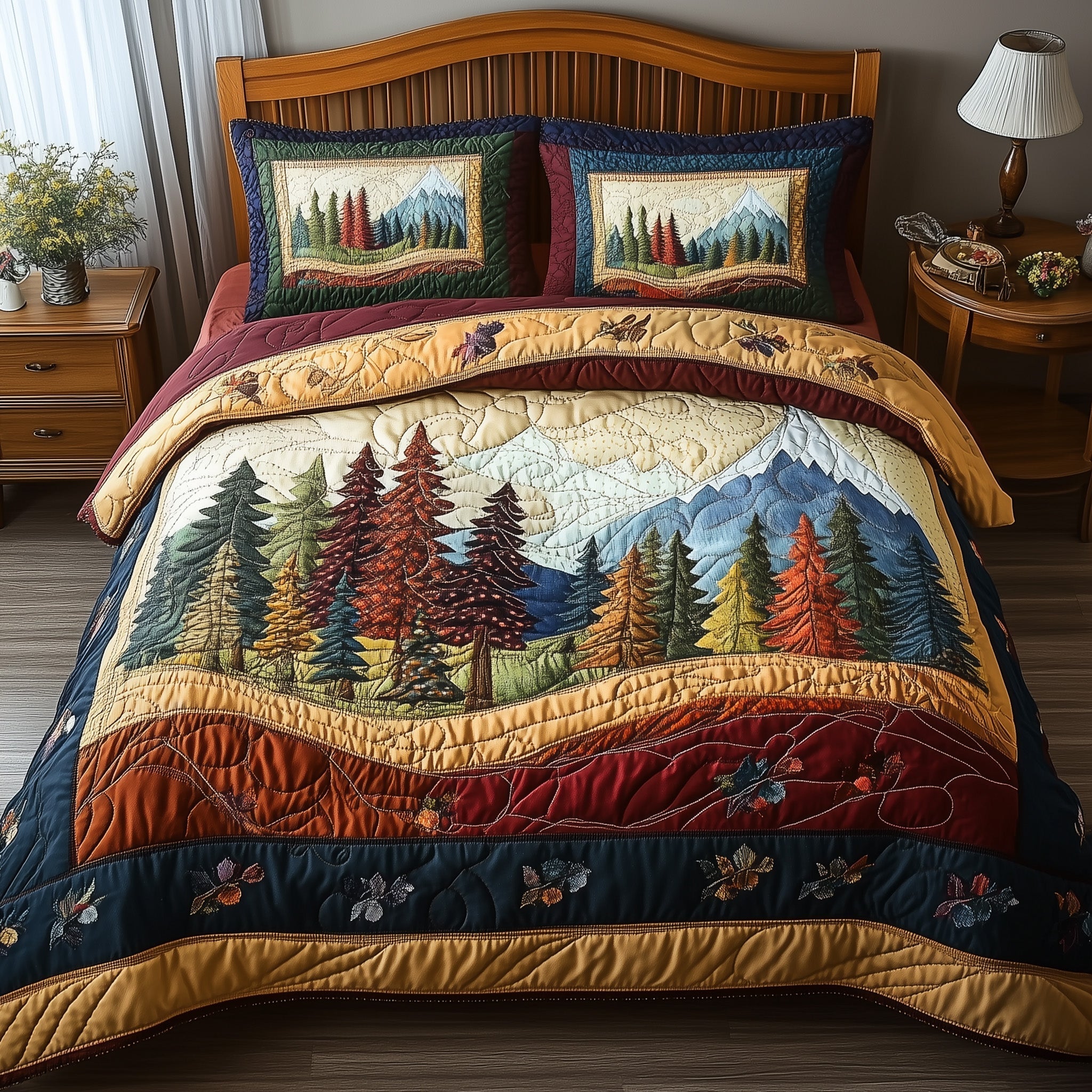 Forest Vibe Quilted Bedding Set Forest Vibe Moodboard Gift For Forest Fans - Tradiviet