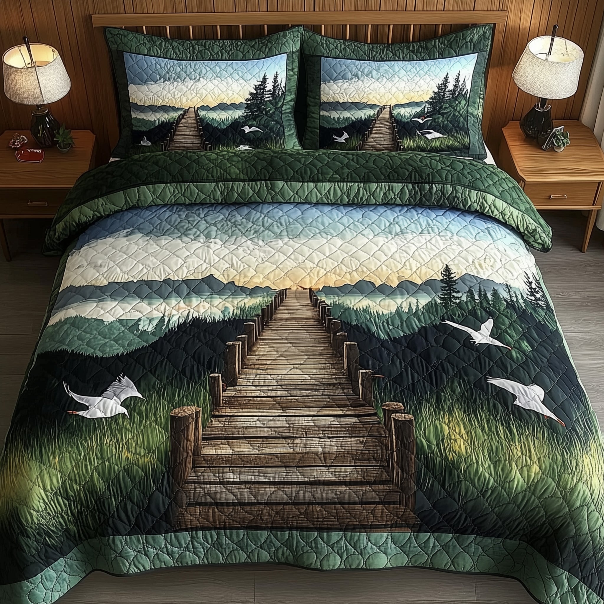 Forest Wooden Dock Quilted Bedding Set Forest Wooden Legacy Gift For Forest Wooden - Tradiviet