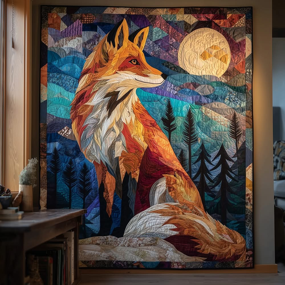 Fox Lunar Quilted Blanket Unique Christmas Items Present For Fox Lovers - Tradiviet