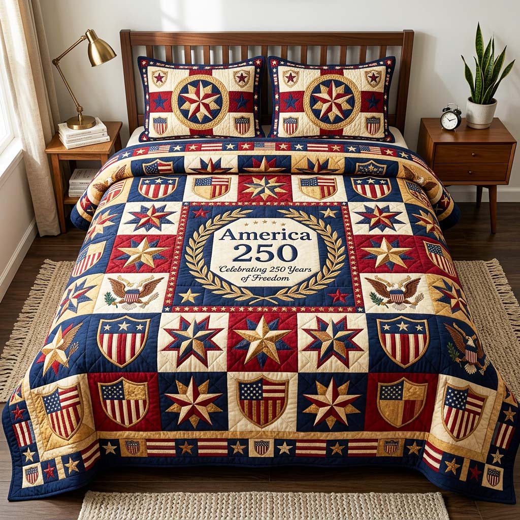Freedom Crest Quilted Bedding Set Freedom Crest Statement Gift For Freedom Crest - Tradiviet