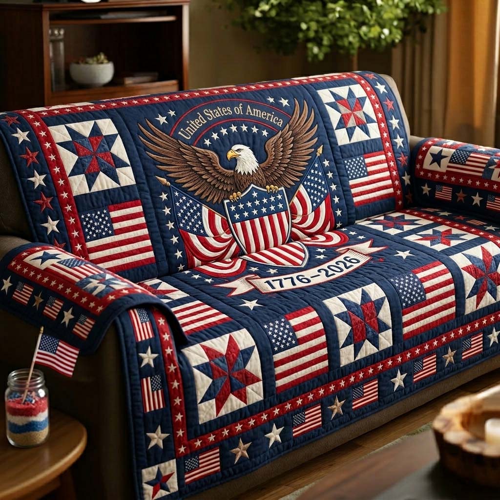 Freedom Eagle Emblem Quilted Sofa Cover Patriotic Home Couch Cover Presents For Deer Hunters - Tradiviet