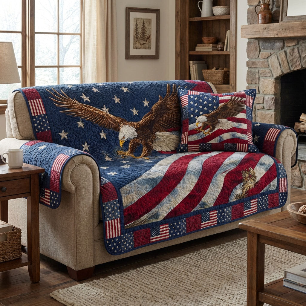 Freedom Flight Quilted Sofa Cover Couch Cover Fourth Of July Gifts - Tradiviet