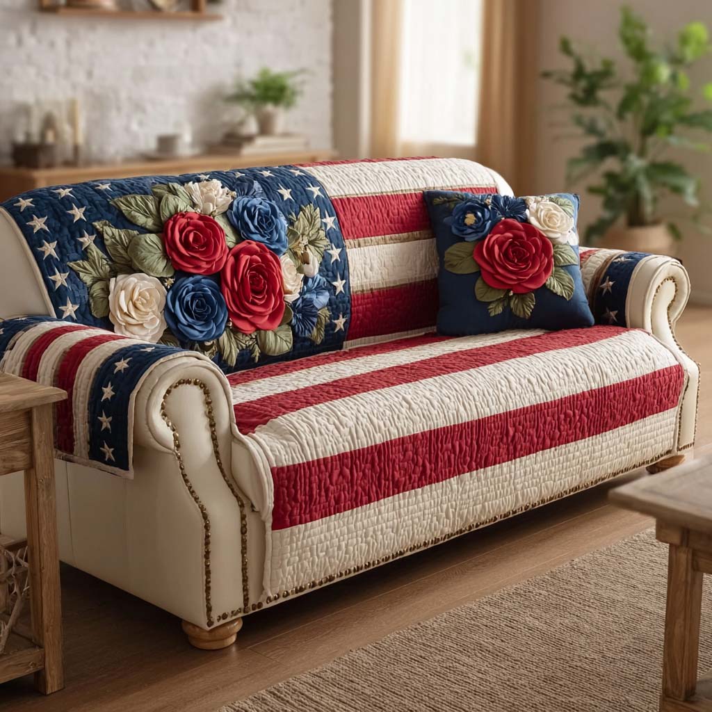 Freedom Hearth Quilted Sofa Cover Farmhouse Room Decor Interior Design Gift Ideas - Tradiviet