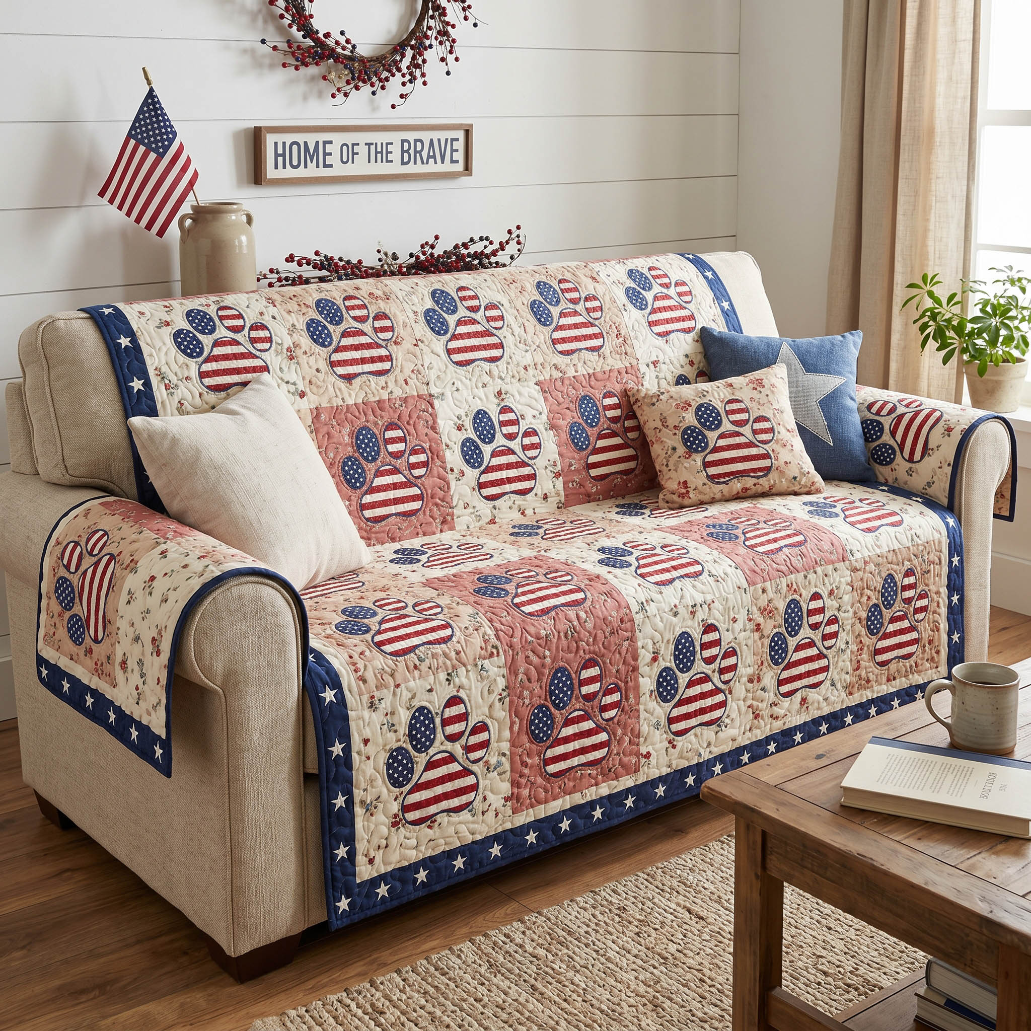 Freedom Hearts Quilted Sofa Cover Warm Room Decor Gift For Living Room - Tradiviet