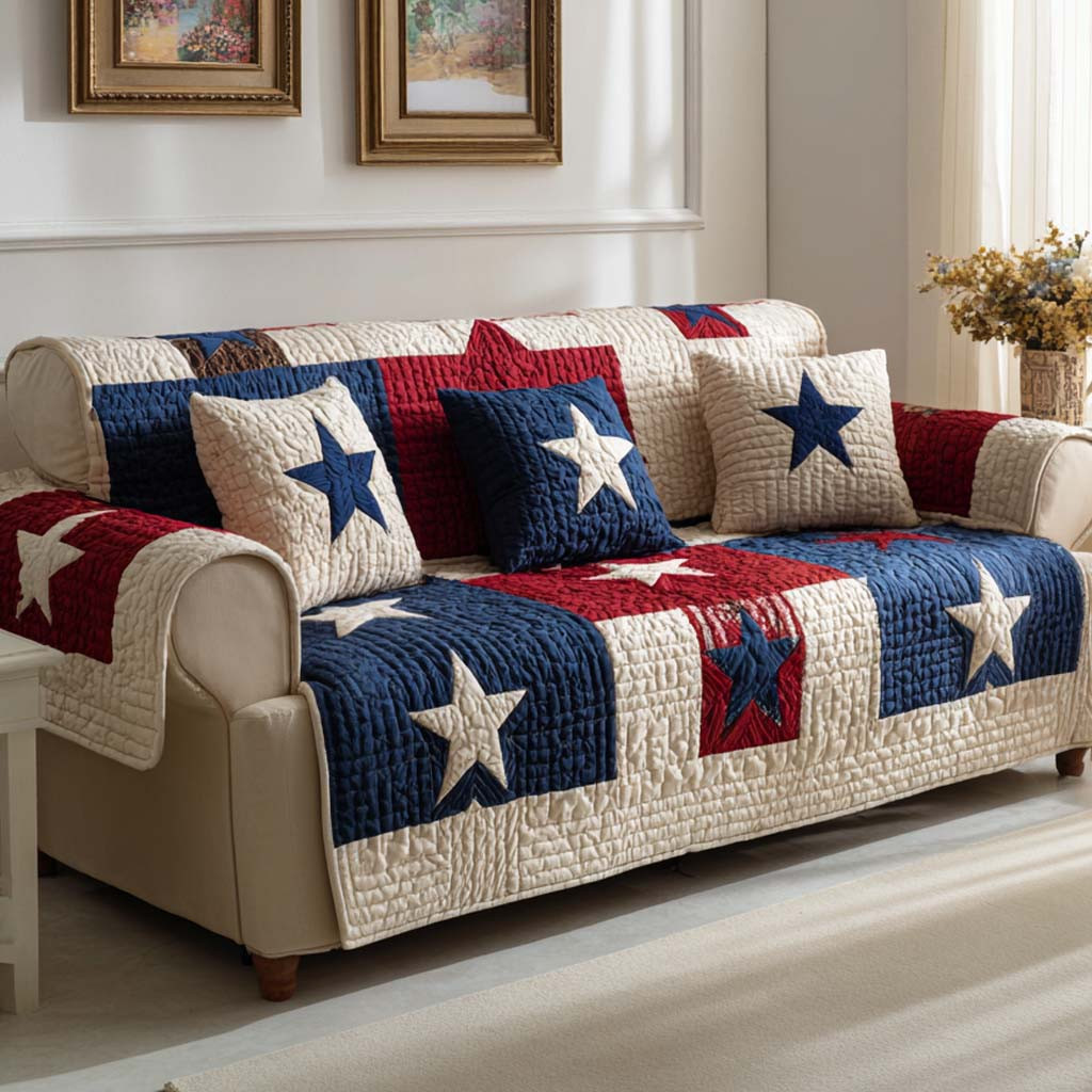 Freedom Patch Quilted Sofa Cover Living Room Decor Ideas Texas Themed Gifts - Tradiviet