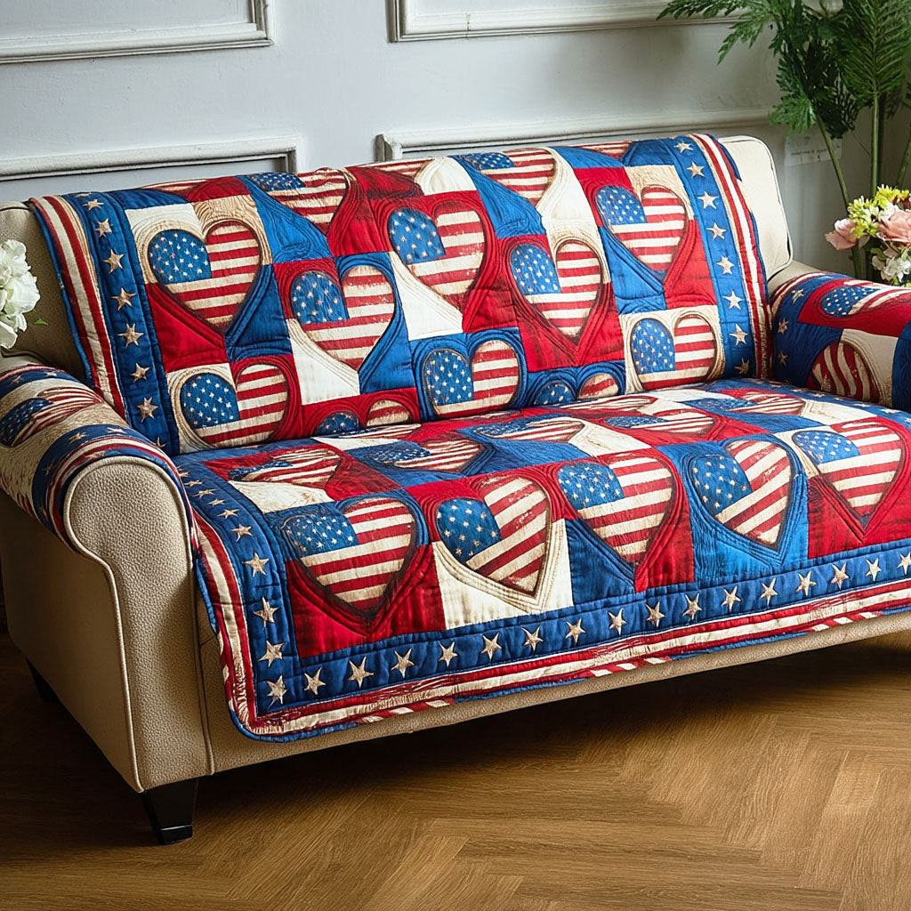 Freedom Patch Quilted Sofa Cover Sofa Protector Cover 4Th Of July Gifts - Tradiviet