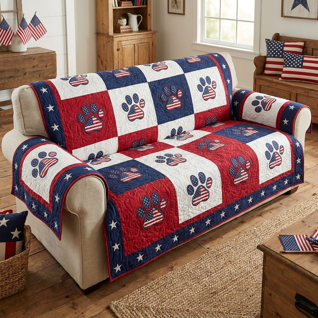 Freedom Pawprint Quilted Sofa Cover Stylish Home Room Decor Cozy Home Decor Gifts - Tradiviet