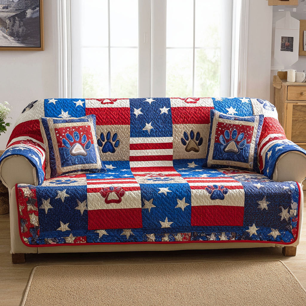 Freedom Paws Quilted Sofa Cover Couch Cushion Covers Independence Day Gift - Tradiviet