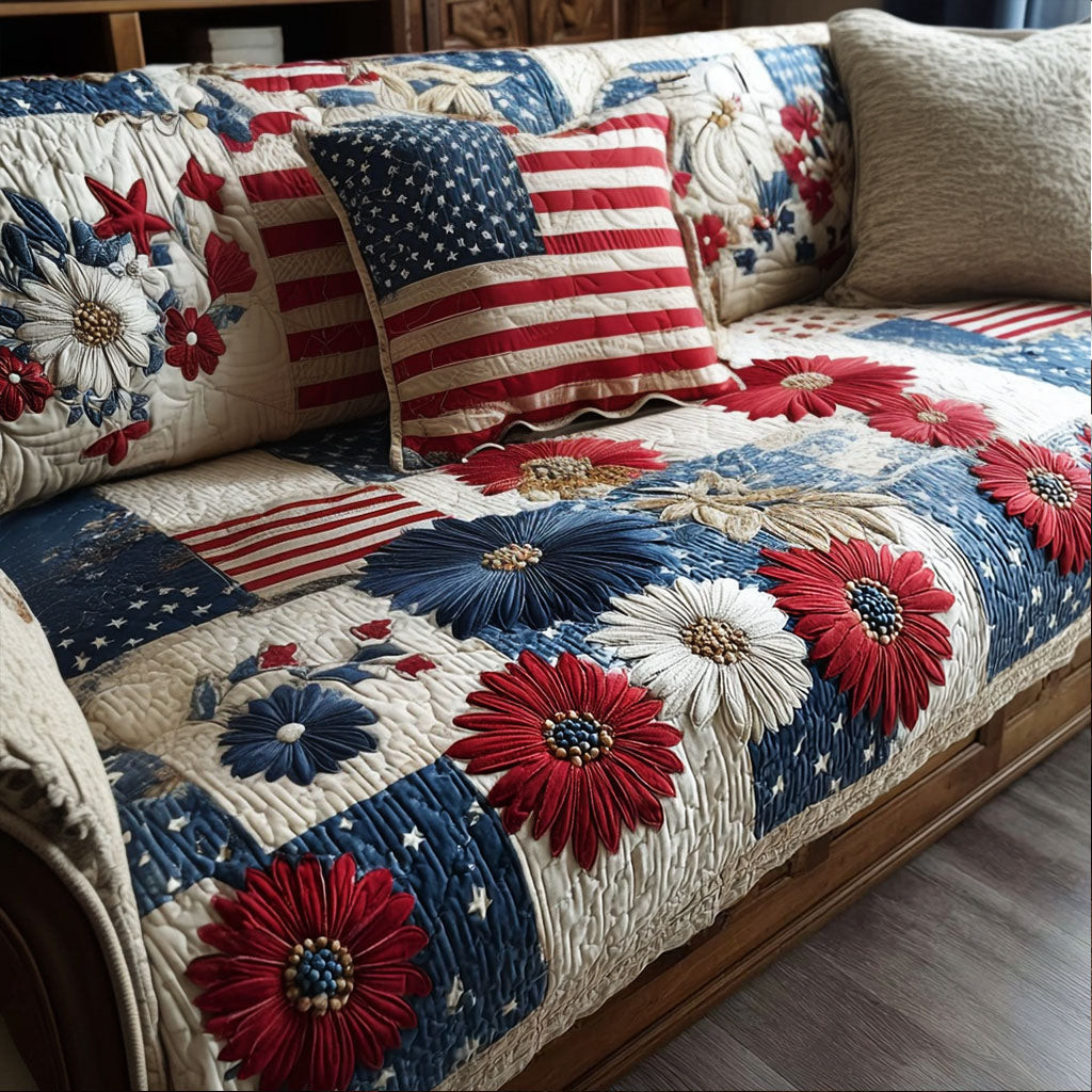 Freedom Petals Quilted Sofa Cover Living Room Sofa Covers Patriotic Themed Gifts - Tradiviet