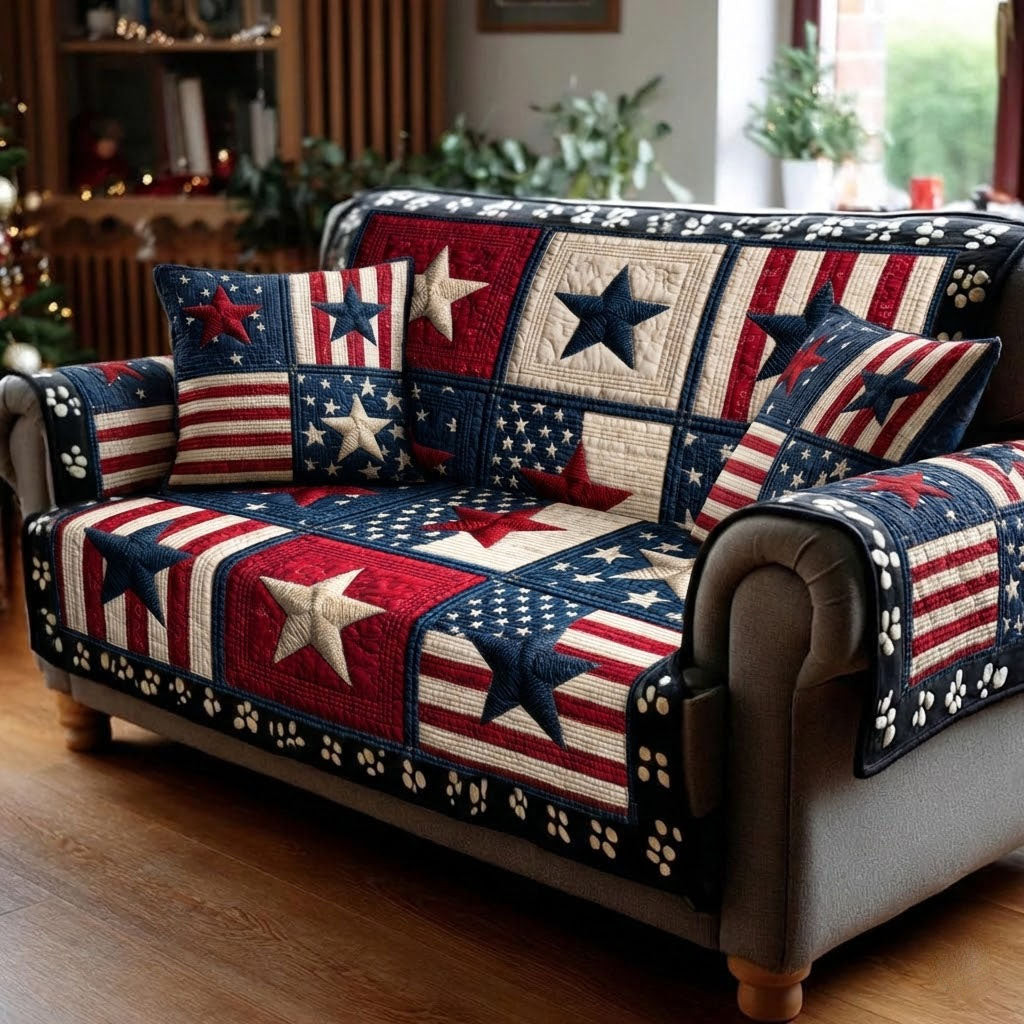 Freedom Stars Quilted Sofa Cover Sofa Protector Cover Patriotic Gifts For Men - Tradiviet