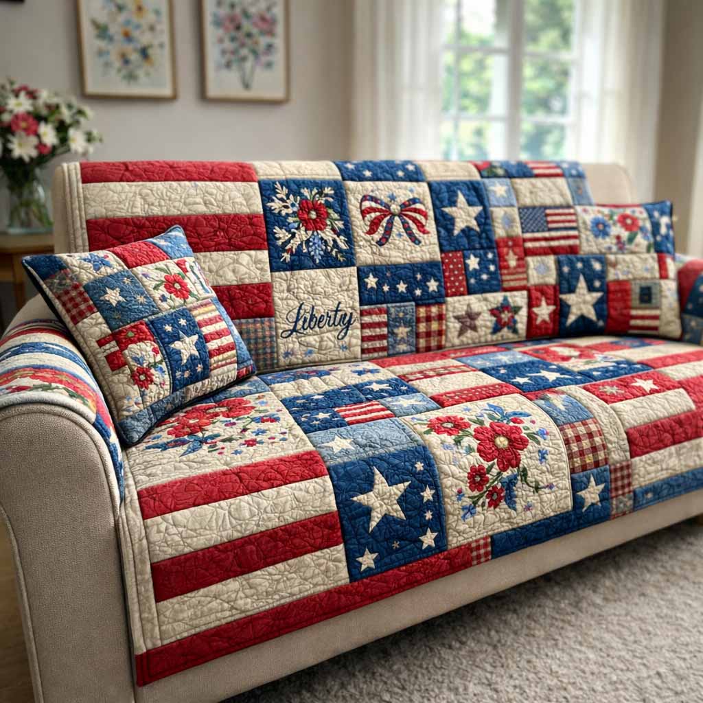 Freedom Stripes Quilted Sofa Cover Natural Room Decor Trendy Room Decor Gifts - Tradiviet