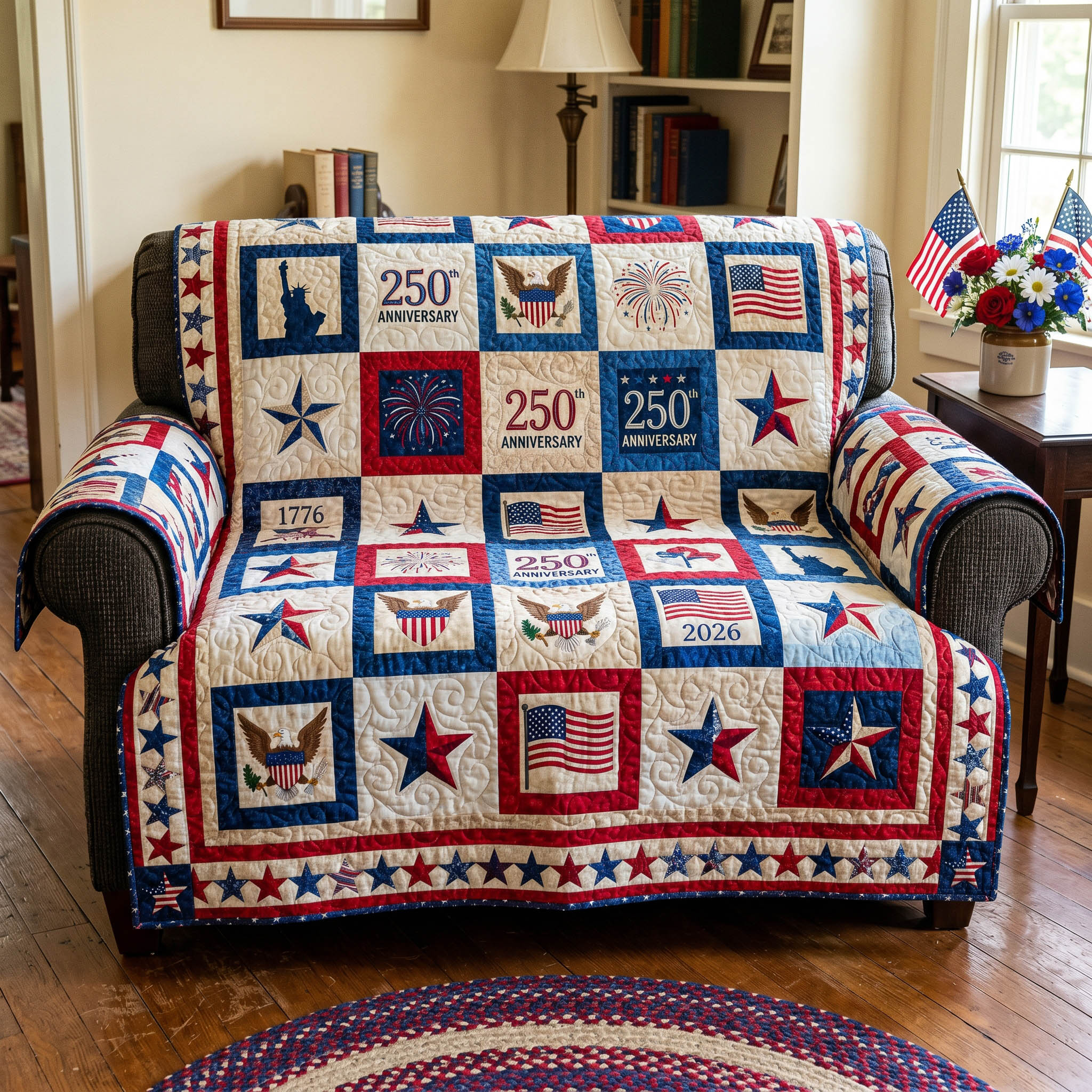 Freedom Tribute Quilted Sofa Cover Modern Room Decor New Home Gift Ideas - Tradiviet