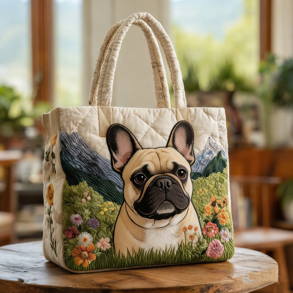 French Bulldog Quilted Tote Bag Spring Floral Dog Totes Cute French Bulldog Mom Gifts - Tradiviet