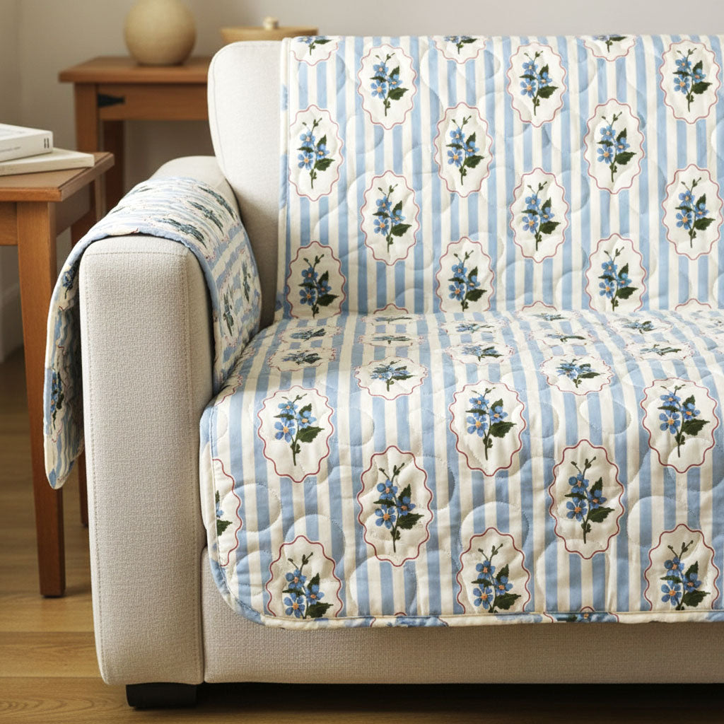 French Stripe Quilted Sofa Cover Living Room Decor Birthday Presents For Mum - Tradiviet