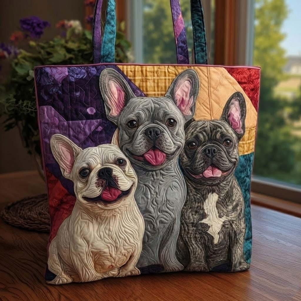 Frenchie Bulldog Quilted Tote Bag Cute Animal Tote Bag Gifts For Frenchie Bulldog Lovers - Tradiviet