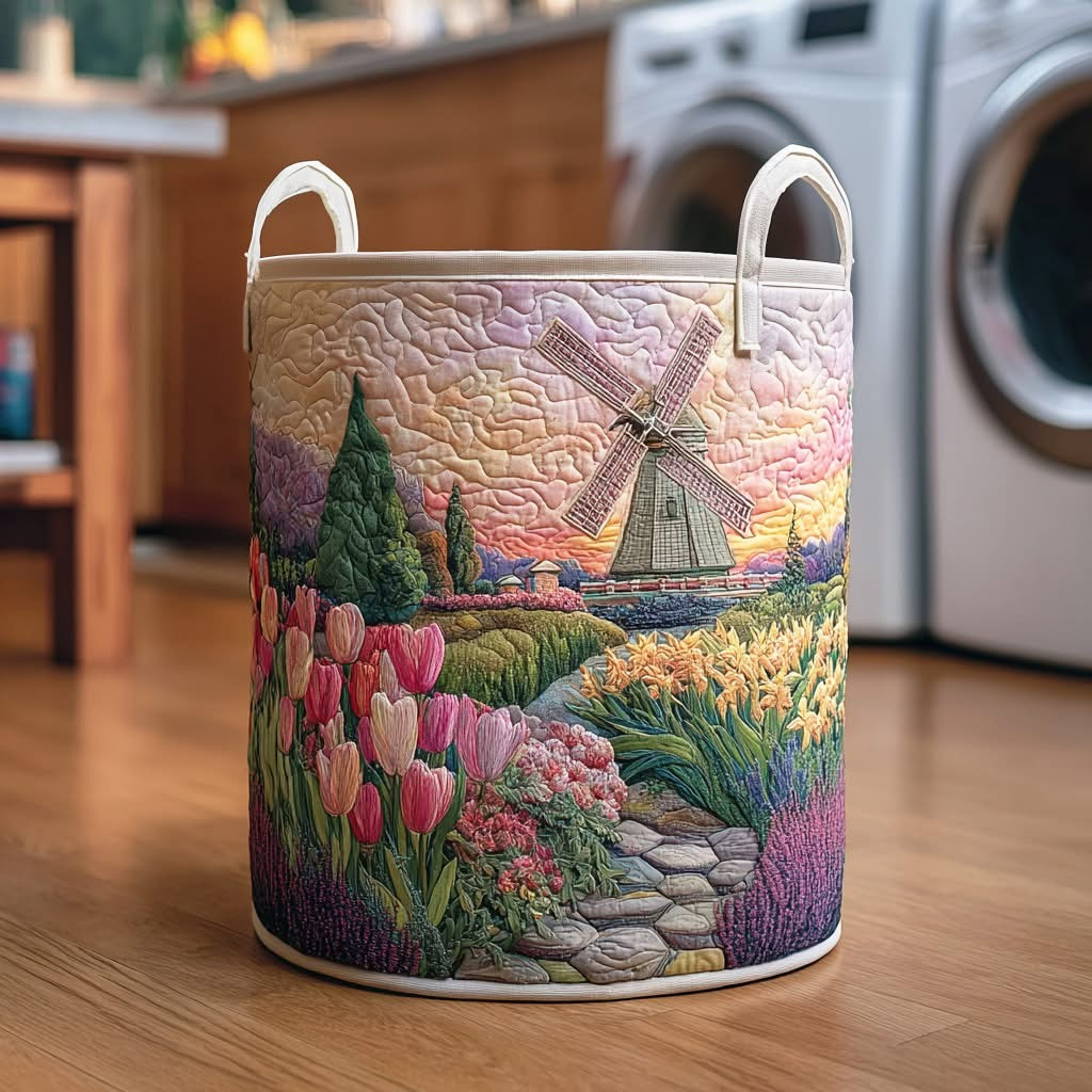 Fresh Fields Quilted Laundry Basket Flowers Clothes Hamper House Warming Gifts For Women - Tradiviet