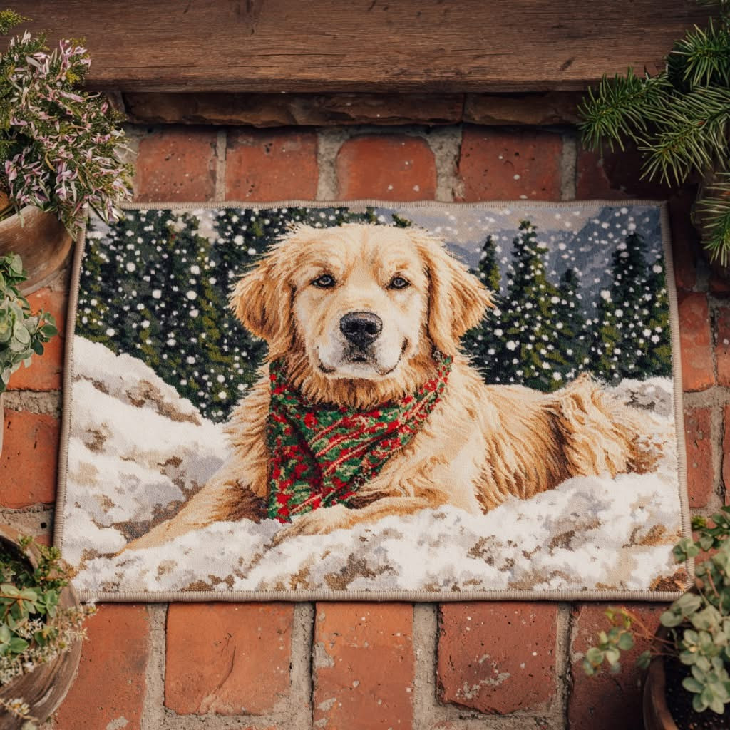 Friendly Golden Retriever Christmas Doormat Xmas Home Decor Gifts For Dog Lovers - Tradiviet