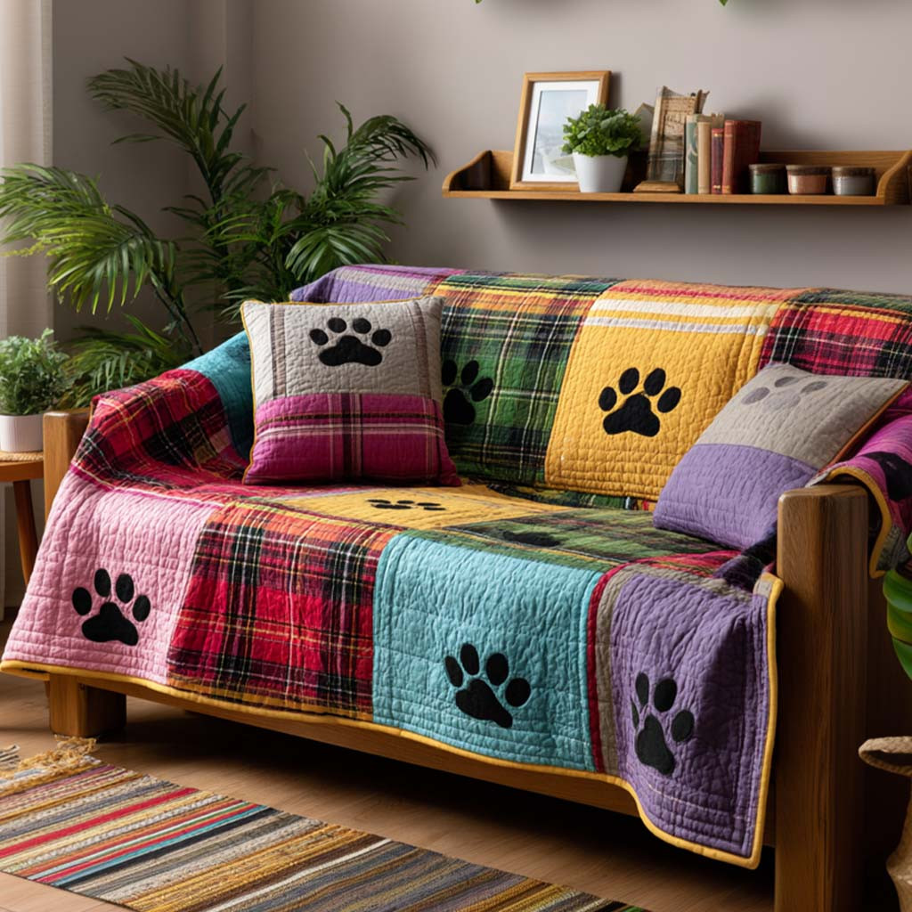 Friendly Paw Quilted Sofa Cover Cute Sofa Slipcovers Great Gift For Dog Owners - Tradiviet