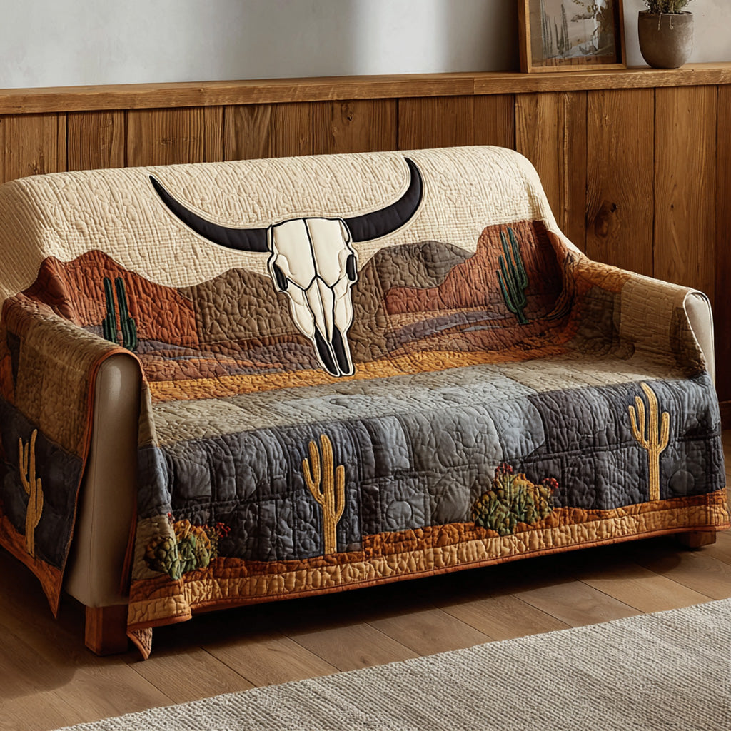 Frontier Cactus Bull Quilted Sofa Cover Modern Home Room Decor Gift For Home Decor - Tradiviet
