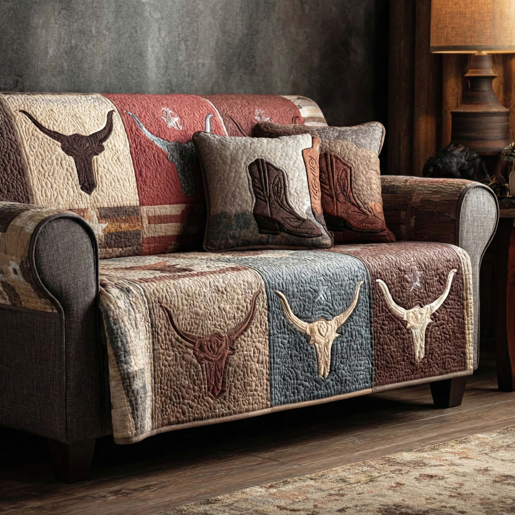 Frontier Cattle Quilted Sofa Cover Sofa Saver Covers Gift Delivery Texas - Tradiviet