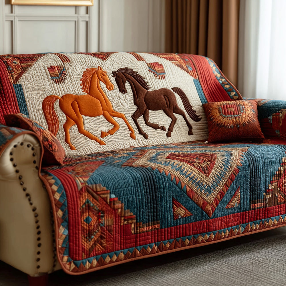 Frontier Horse Quilted Sofa Cover Minimalist Home Room Decor Gift For Home Decor - Tradiviet