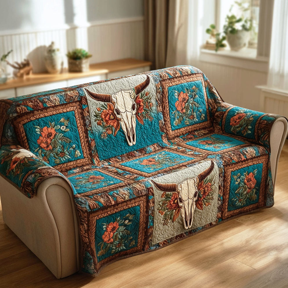 Frontier Longhorn Quilted Sofa Cover Minimalist Room Decor Gifts For Room Decor - Tradiviet