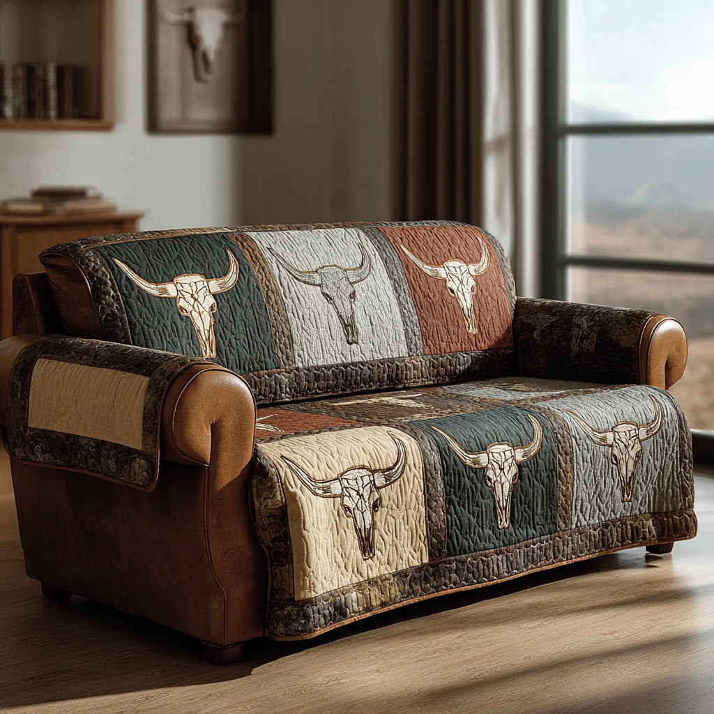 Frontier Longhorn Quilted Sofa Cover Simple Home Room Decor Present For New Home - Tradiviet