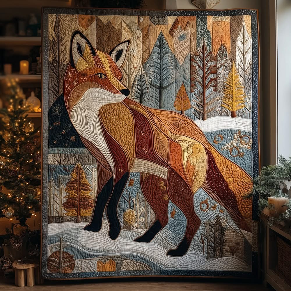 Frost Fox Quilted Blanket Fox Best Christmas Gifts Items Ideas For Him Her - Tradiviet