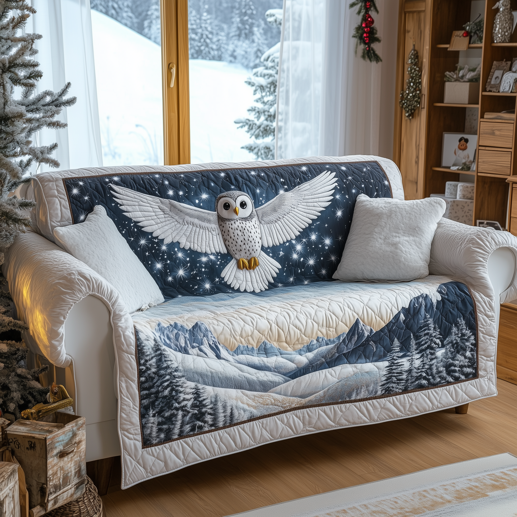 Frost Wing Quilted Sofa Cover Winter Home Couch Cover House Lover Gift Ideas - Tradiviet