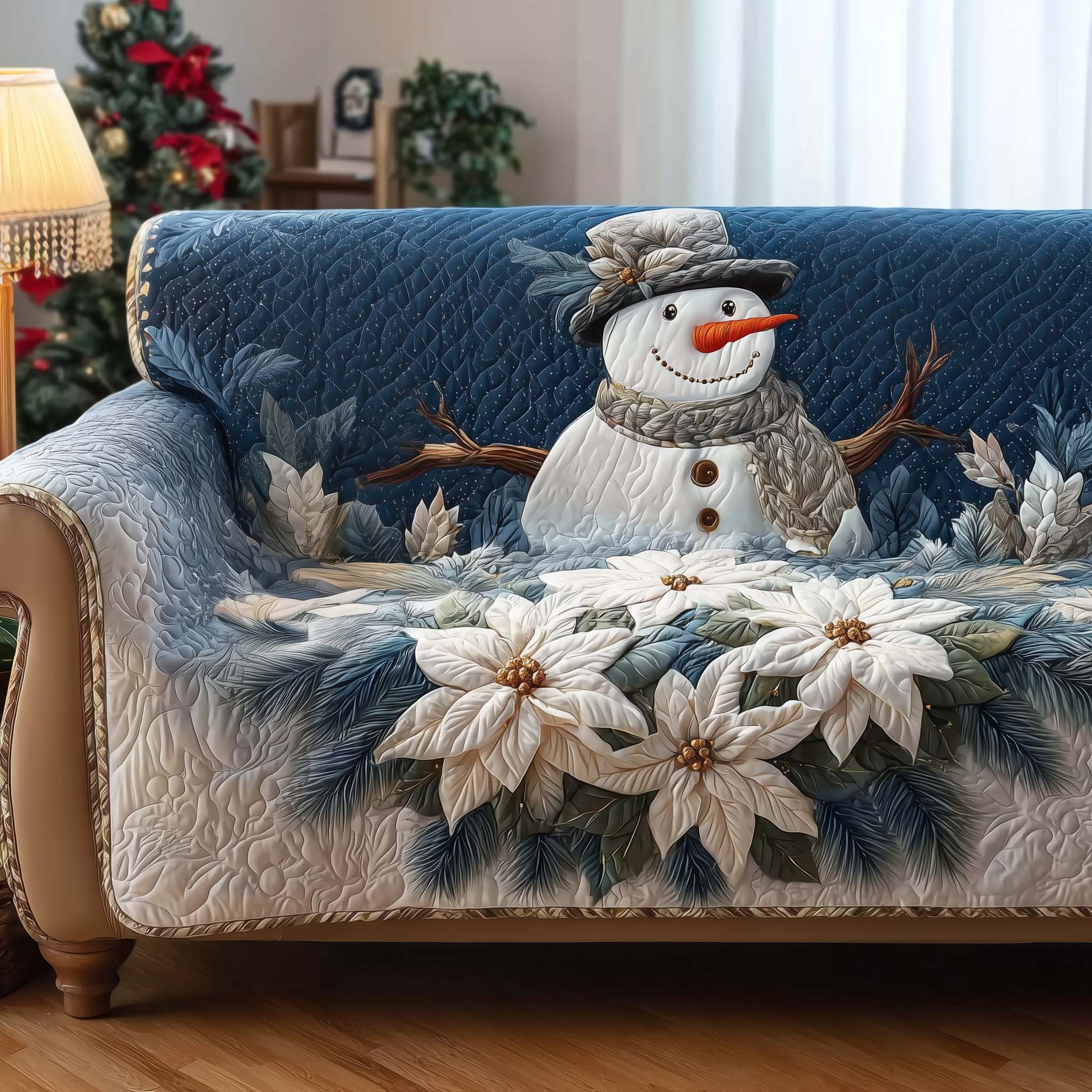 Frosted Friend Quilted Sofa Cover Winter Home Couch Cover Gift For New Home - Tradiviet
