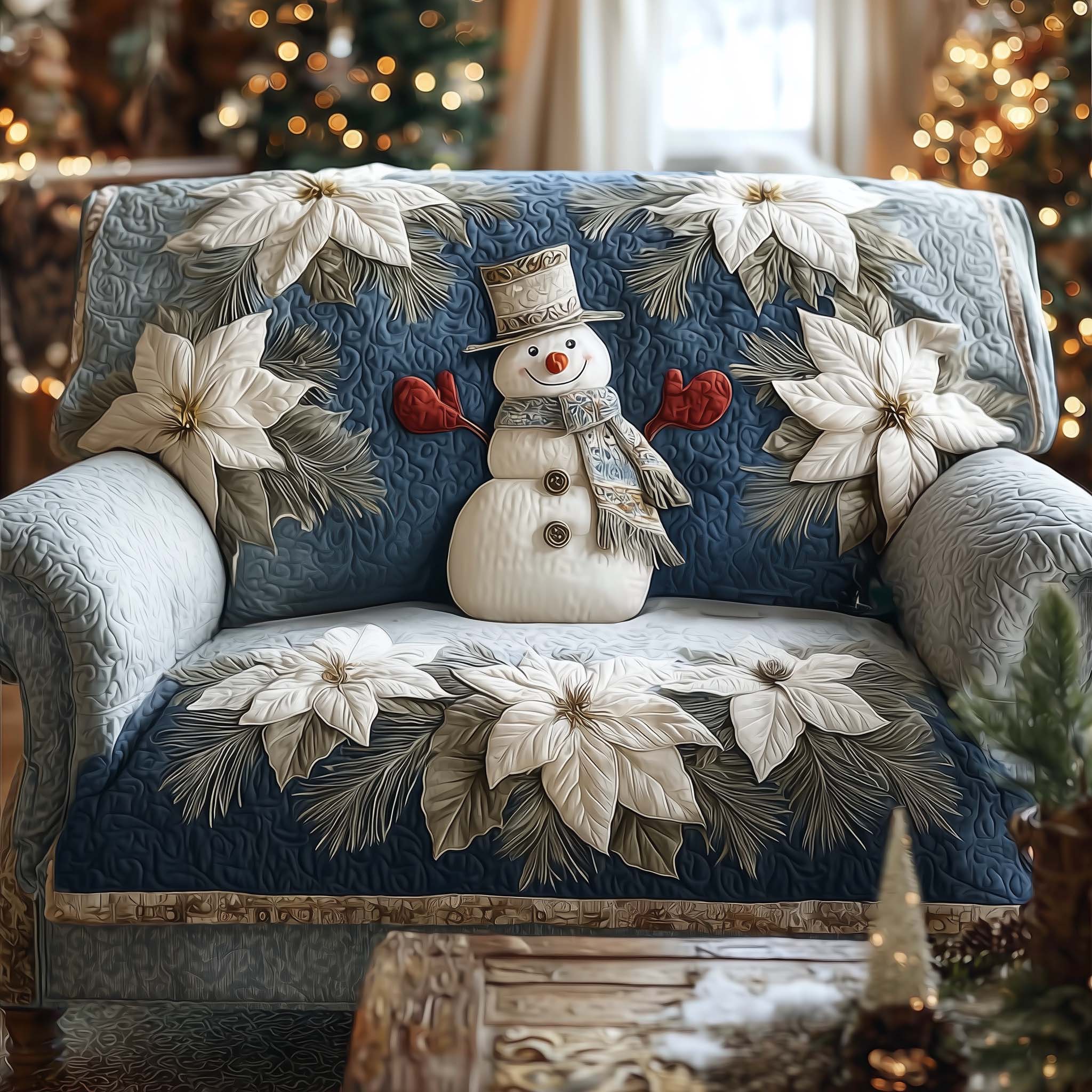 Frosted Friend Quilted Sofa Cover Winter Home Couch Cover Present For House Lovers - Tradiviet