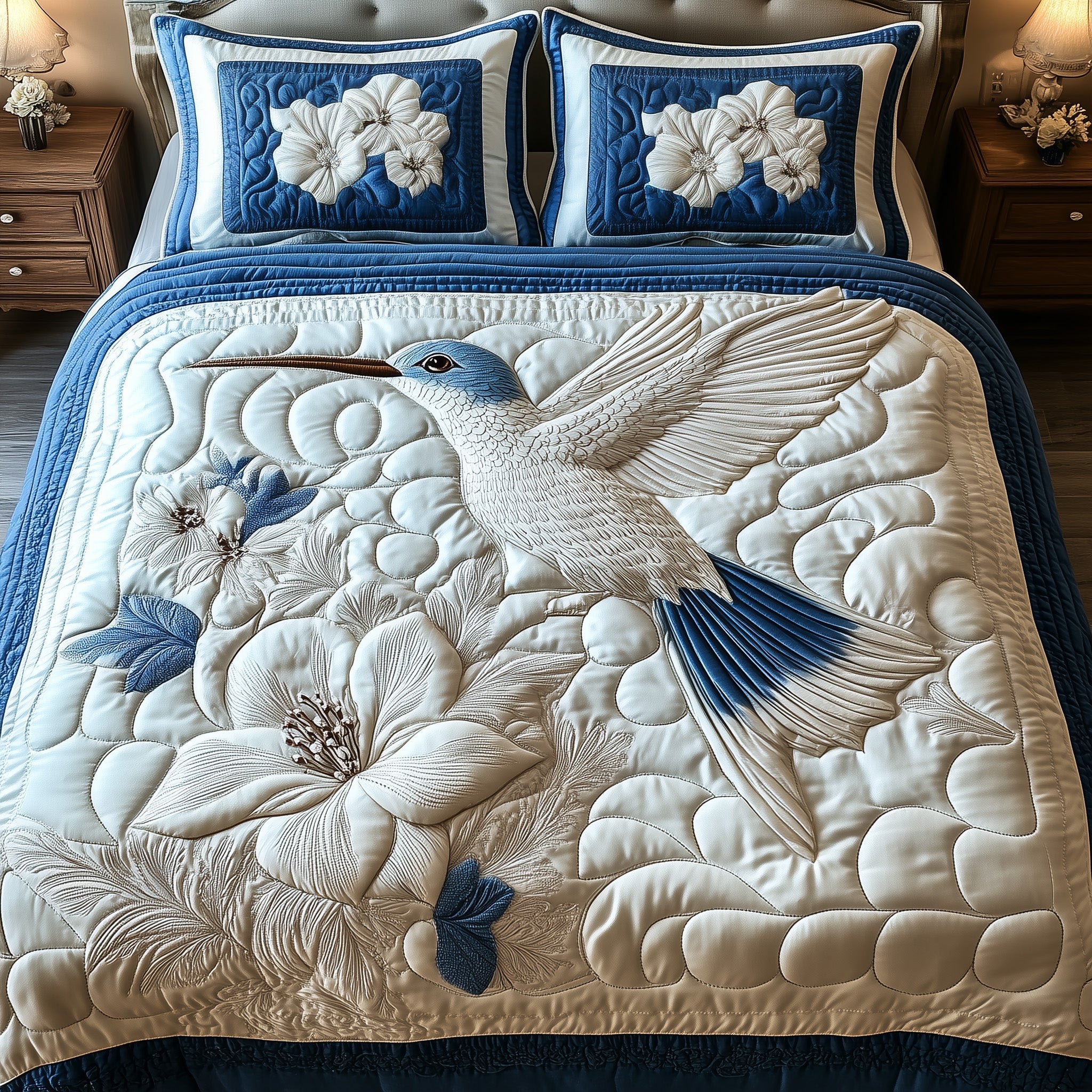 Frosted Hummingbird Quilted Bedding Set Frosted Hummingbird Patch Nature Lover Gift Ideas - Tradiviet