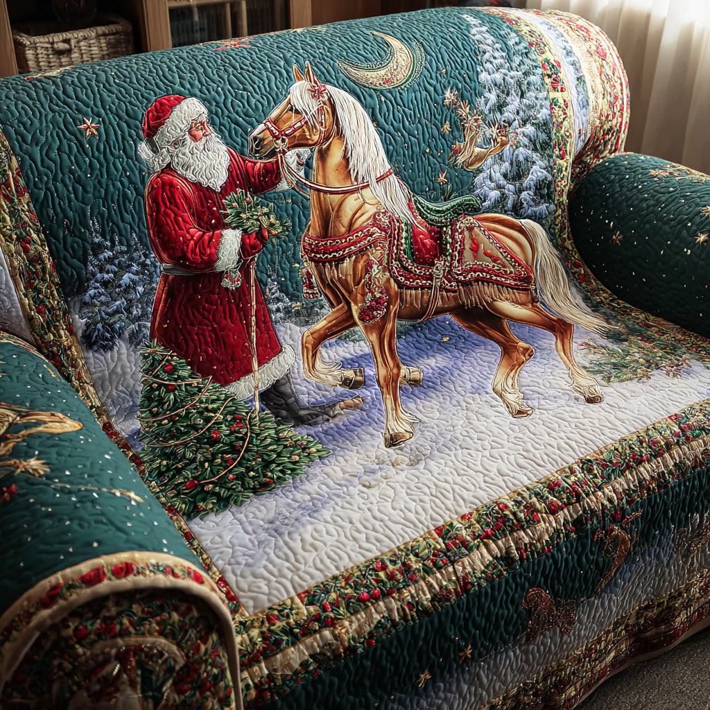 Frosted Mane Quilted Sofa Cover Christmas Living Room Decor Best Christmas Gifts For Horse Lovers - Tradiviet