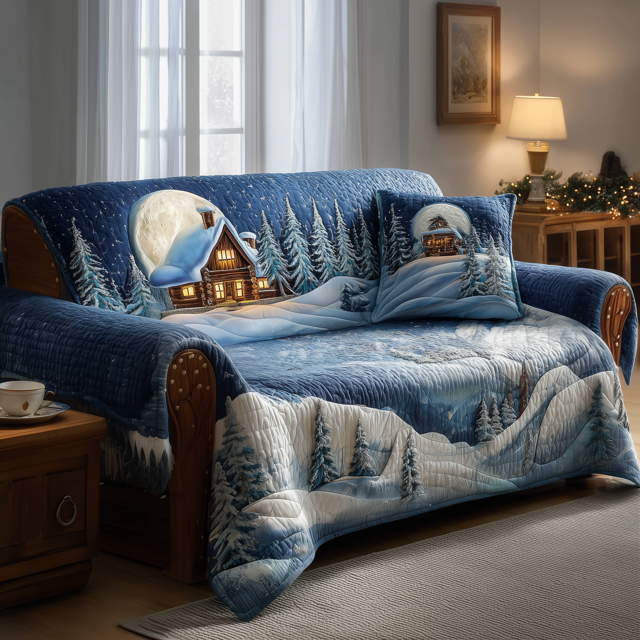 Frosted Refuge Quilted Sofa Cover Winter Home Couch Cover Best Housewarming Gift Ideas - Tradiviet