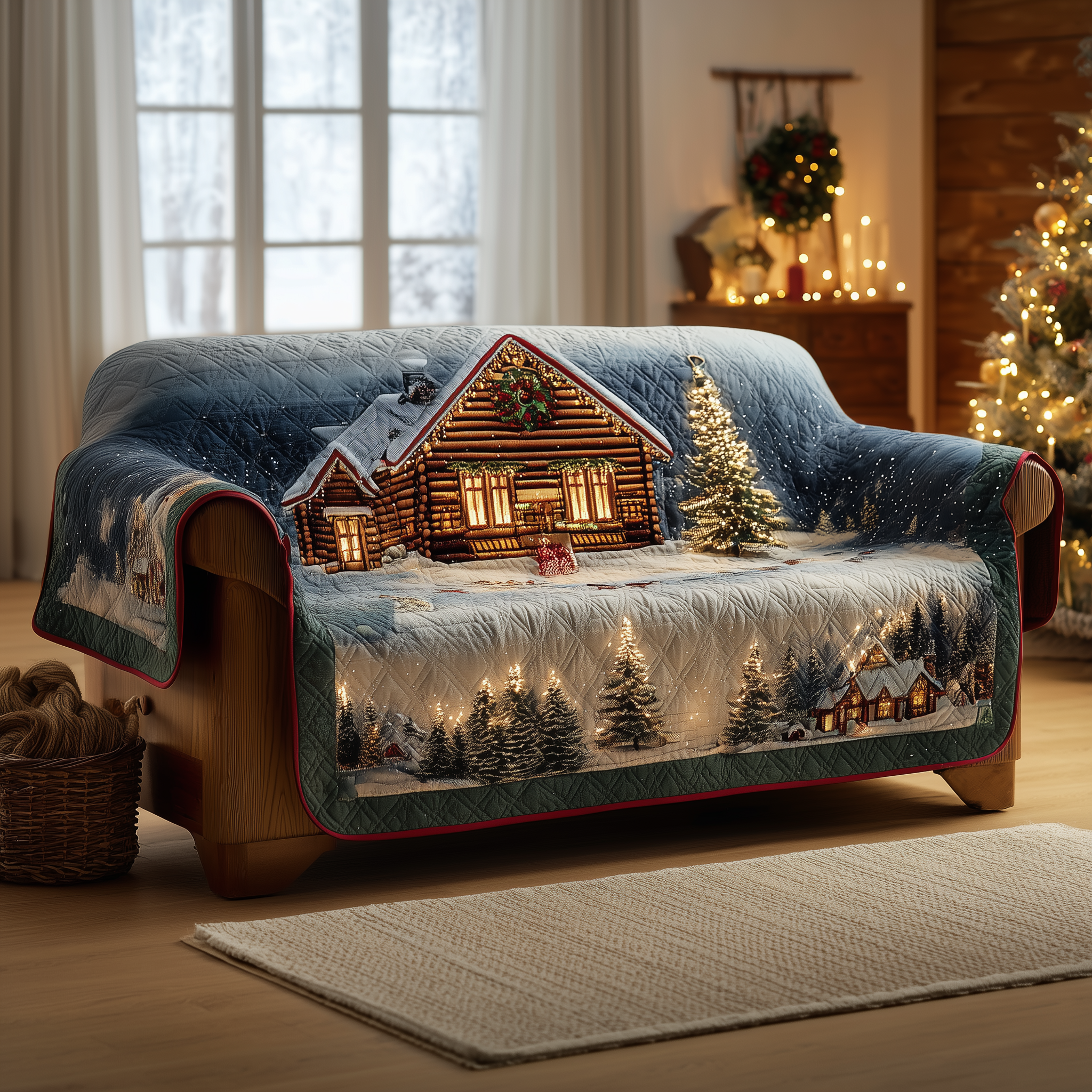Frosted Refuge Quilted Sofa Cover Winter Home Couch Cover Home Gifts For Him - Tradiviet