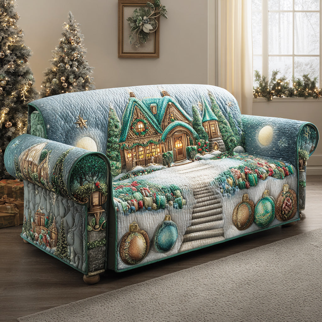 Frosted Wonderland Trail Quilted Sofa Cover Christmas Living Room Decor Ideas Xmas Gift Ideas - Tradiviet
