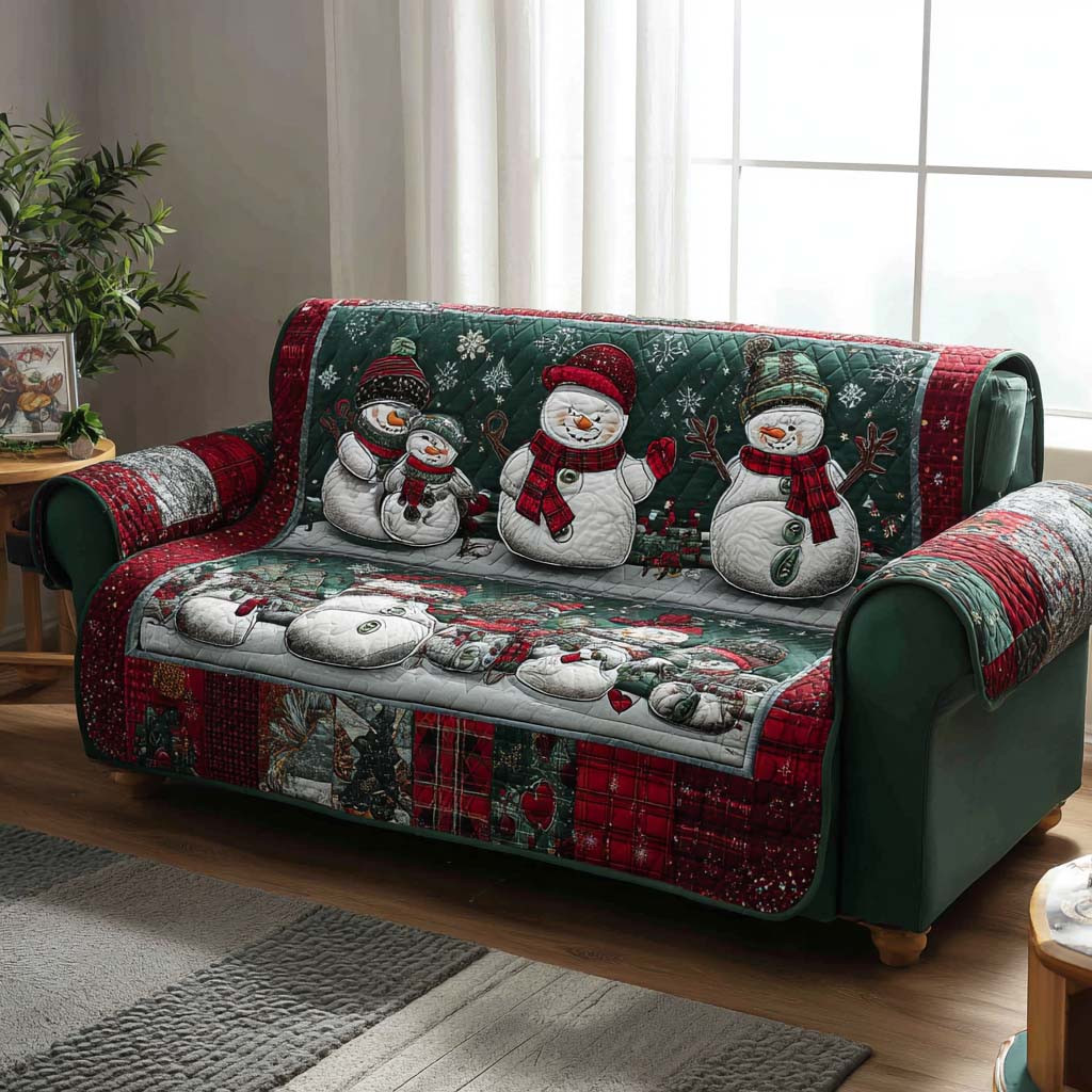 Frosty Family Sofa Quilted Sofa Cover Christmas Couch Covers Christmas Presents For Relatives - Tradiviet
