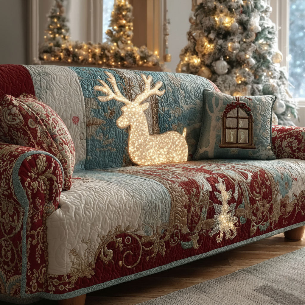 Frosty Friends Night Quilted Sofa Cover Christmas Living Decor Christmas Presents For Mom - Tradiviet