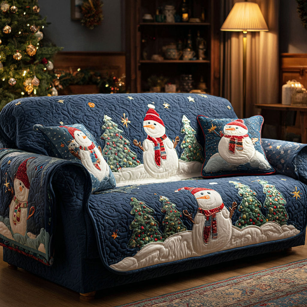 Frosty Friends Quilted Sofa Cover Stylish Home Room Decor Cute Room Decor Gifts - Tradiviet
