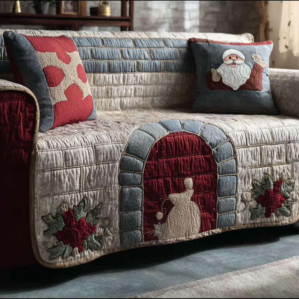 Frosty Hearth Quilted Sofa Cover Christmas Sofa Covers Book Gifts For Father's Day - Tradiviet