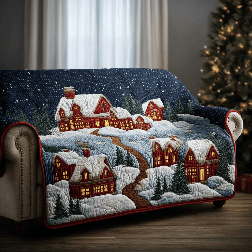 Frosty Path Quilted Sofa Cover Christmas Sofa Cover Xmas Presents For Mother In Law - Tradiviet