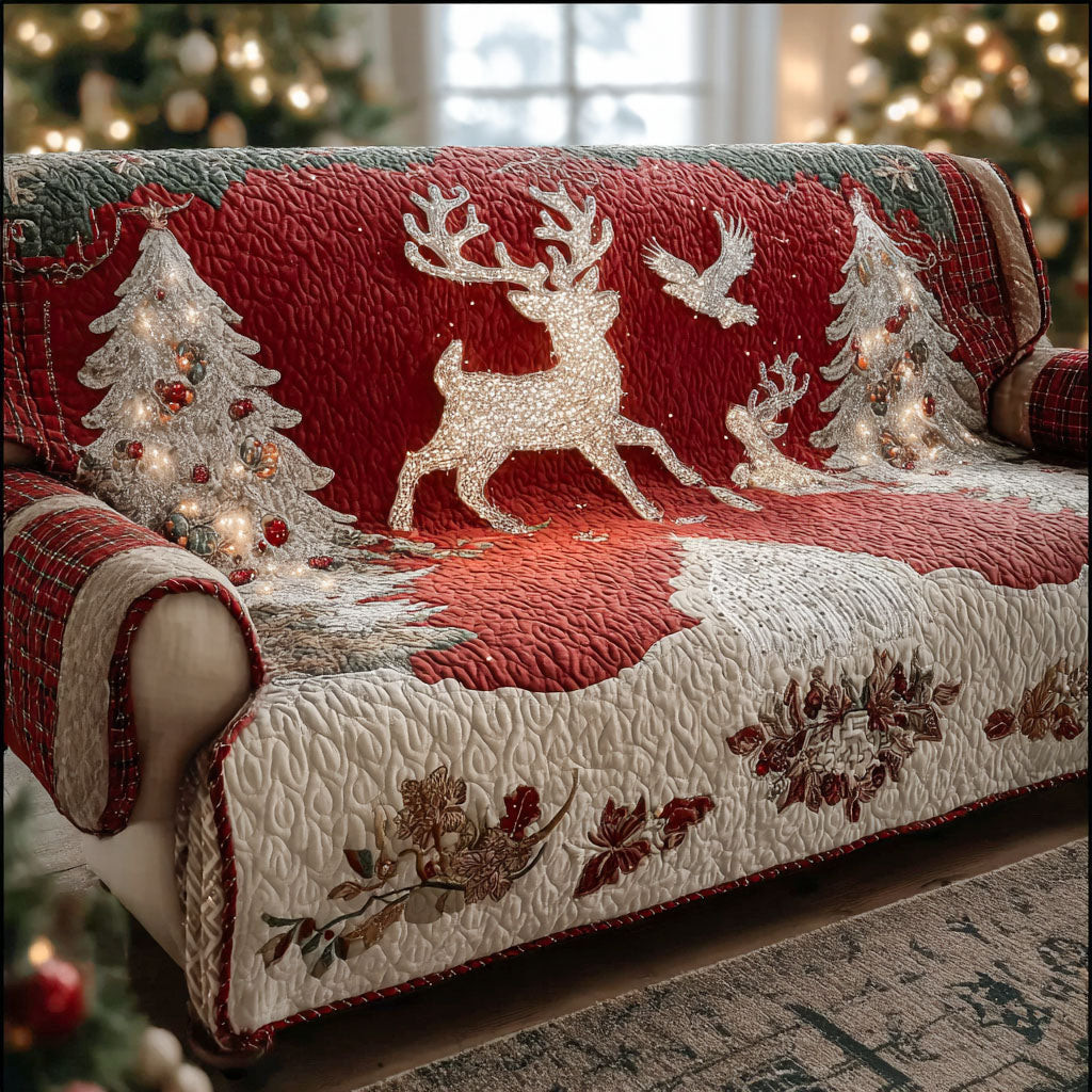 Frosty Sparkle Quilted Sofa Cover Christmas Family Room Decor Christmas Presents For Girlfriend - Tradiviet