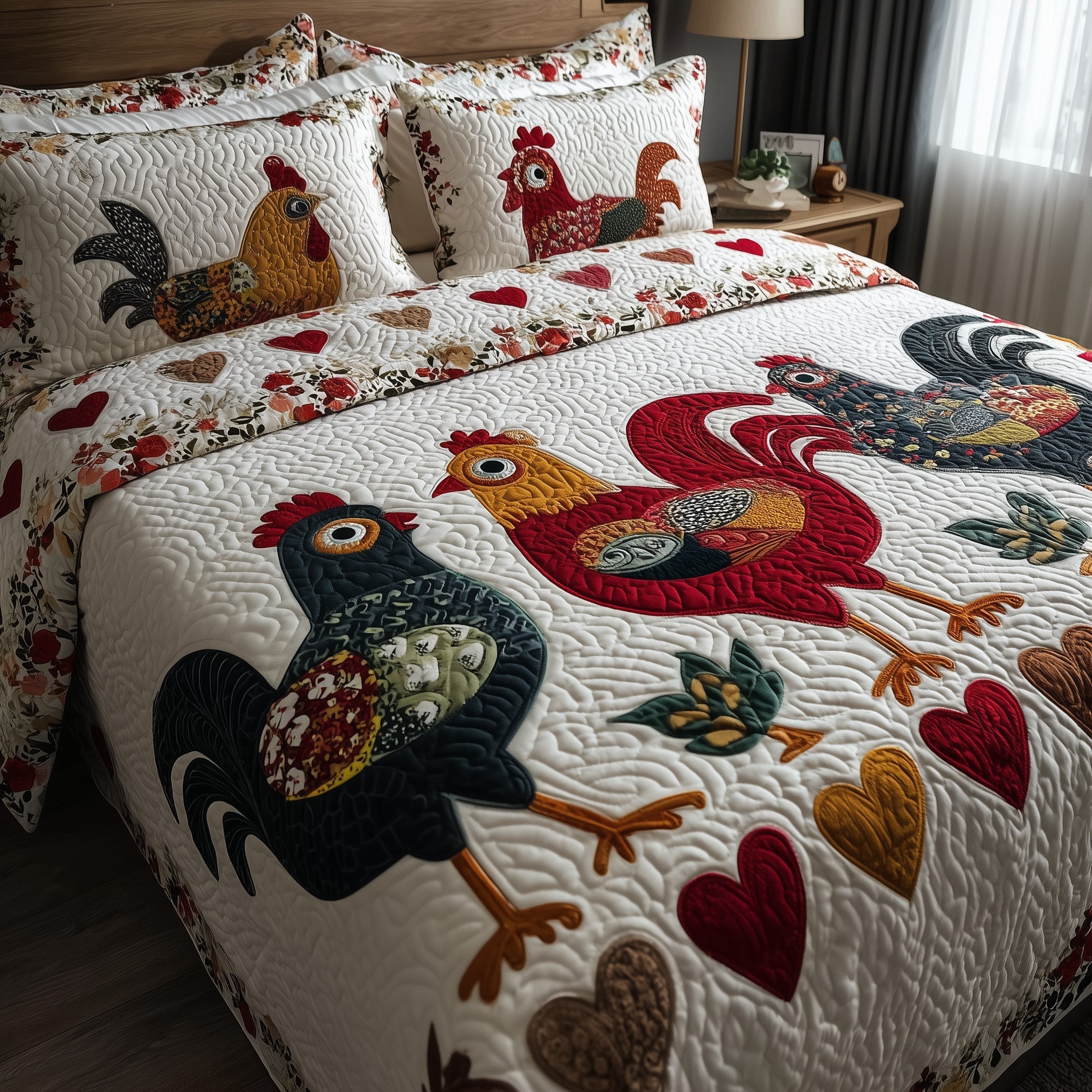 Funky Chicken Quilted Bedding Set Funky Chicken Bohemian Gift For Funky Lovers - Tradiviet