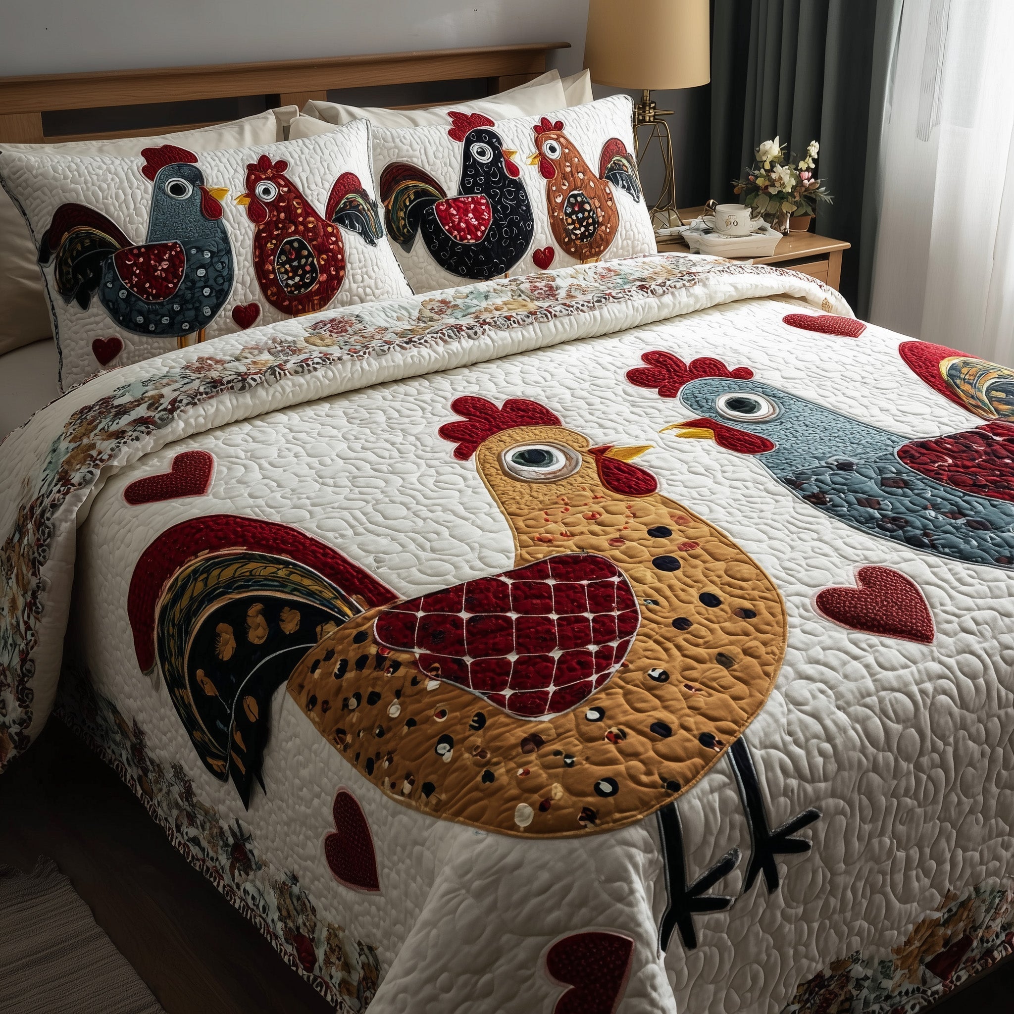 Funky Chicken Quilted Bedding Set Funky Chicken Forest Gift For Funky - Tradiviet