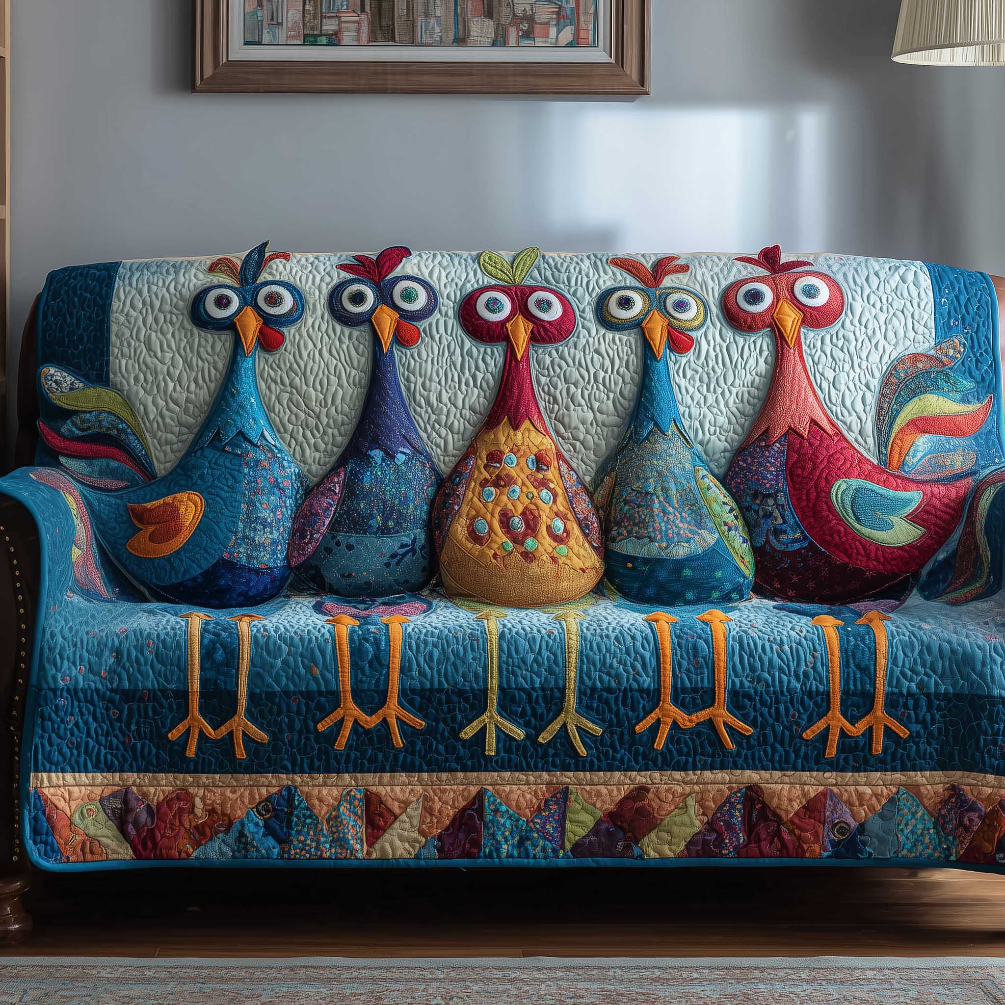 Funky Chicken Quilted Sofa Cover Farmhouse Home Couch Cover New Home Gift Ideas - Tradiviet