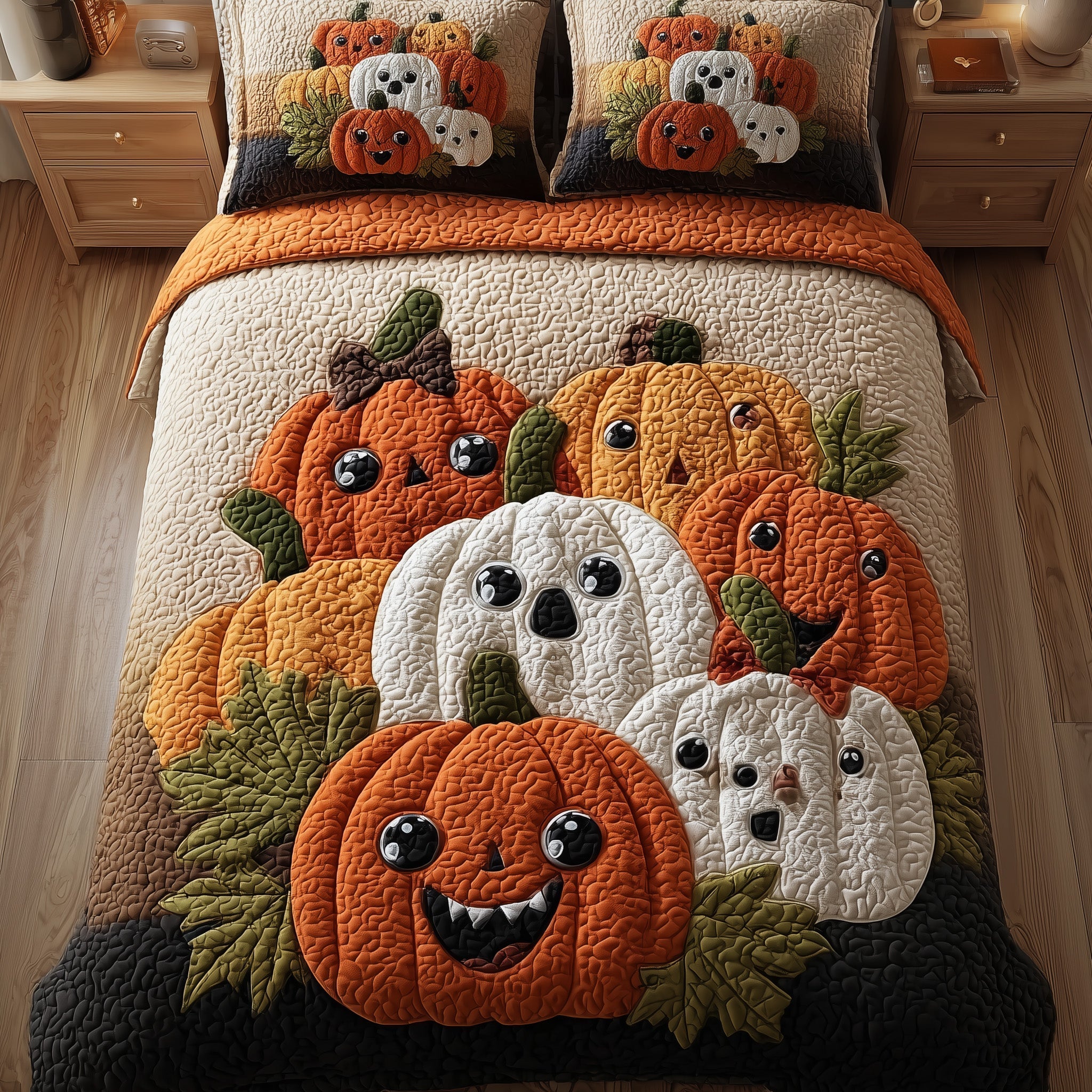 Funky Pumpkin Quilted Bedding Set Funky Pumpkin Homeware Gift For Funky Fans - Tradiviet