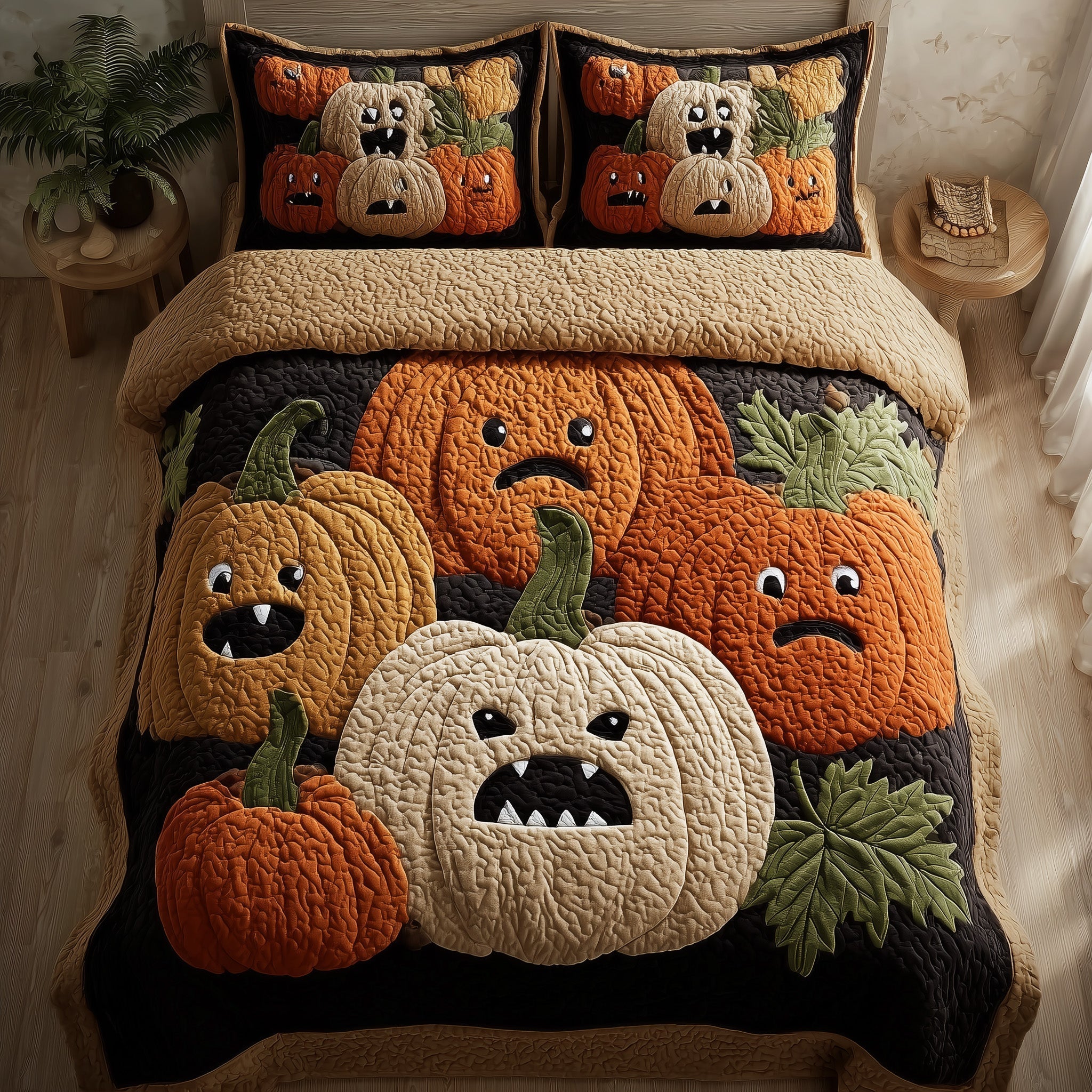 Funky Pumpkin Quilted Bedding Set Funky Pumpkin Island Gift For Funky Family - Tradiviet