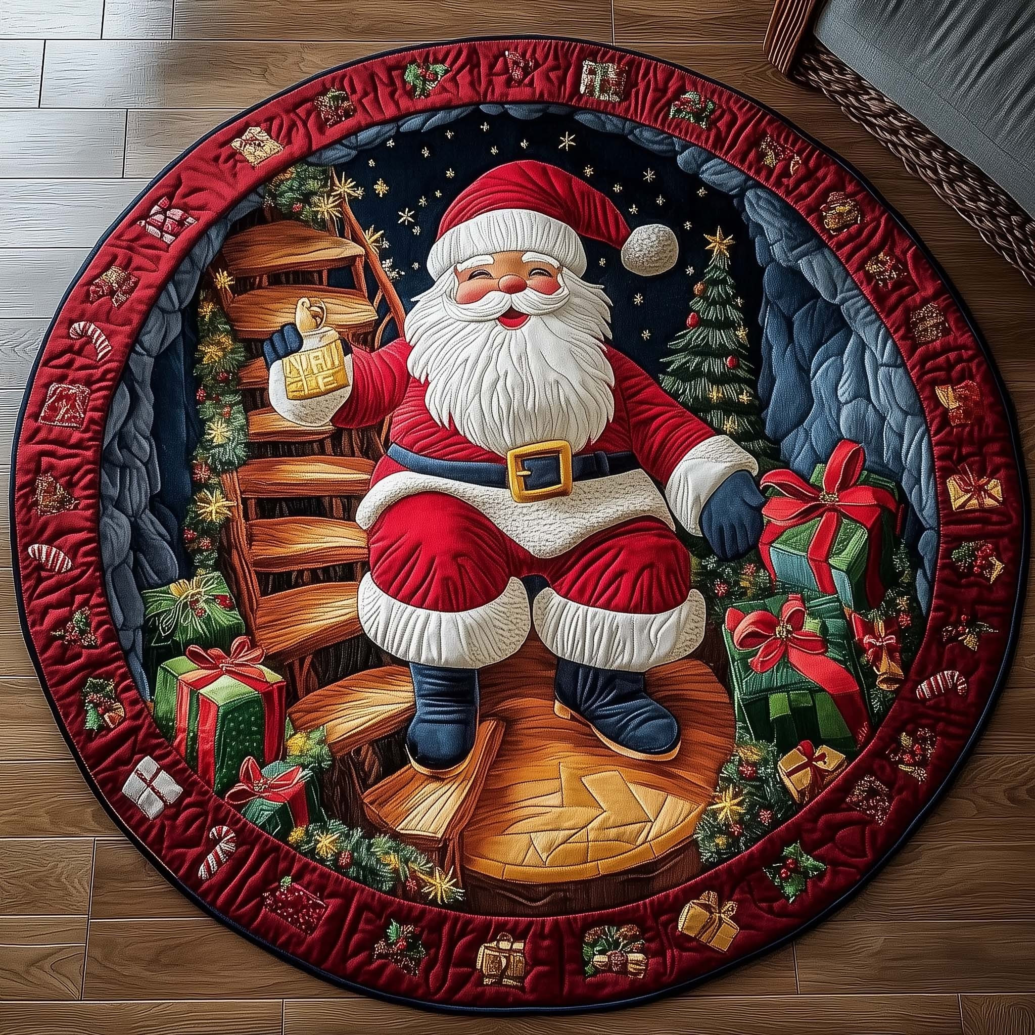 Funky Santa Christmas Quilted Round Mat Decorations Circle Mat Christmas Gift Ideas 2025 - Tradiviet
