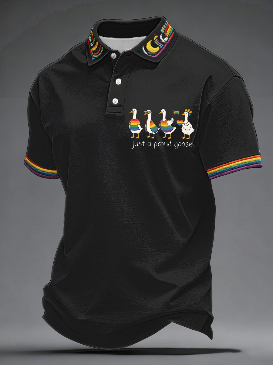 Funny Rainbow Goose LGBTQ Just a Proud Goose Polo Shirt Pride Month Apparel Gift For Men - Tradiviet - Image 2